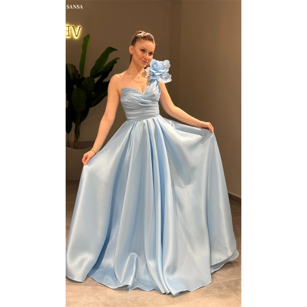 

Sansa Customized Baby Blue A-line 3D Flower Cascading Ruffle Prom Dress Sequin Corset Vestidos De Noche Floor-Length Formal Gown
