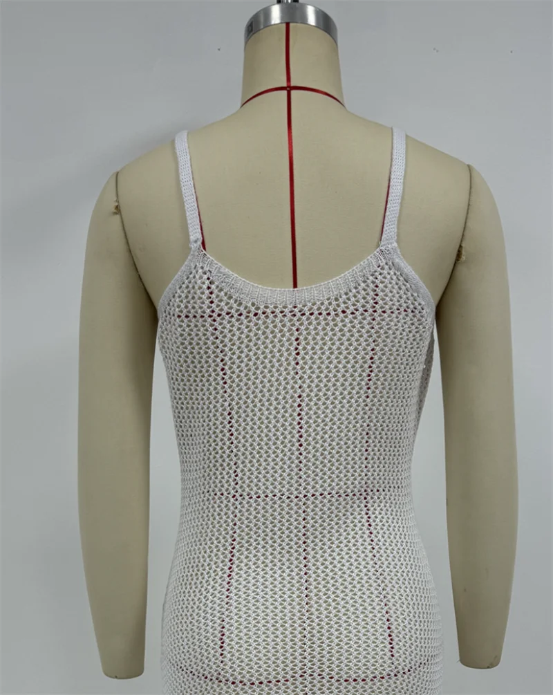 Women Sleeveless Backless Long Bandage Dress Sexy See-through Crochet Swimsuit Beach Sheer Knit Bikini Cover-Up Female Swimwear