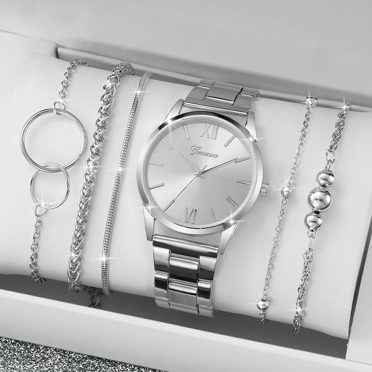 6 sztuk/zestaw moda Roma Dial damski zegarek kwarcowy srebrny pasek ze stopu kobiece zegarki na rękę zestaw bransoletek (bez pudełka) — zdjęcie 2