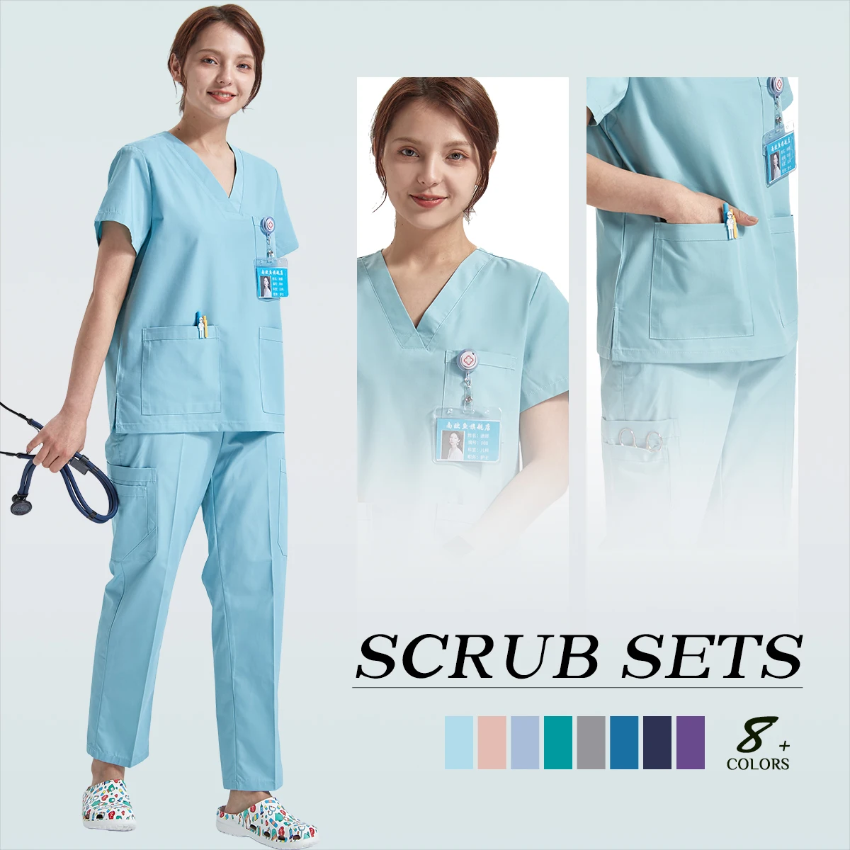 Sanitary Medical Uniforms Nursing Scrubs Set Basic Pro Heather Clinical Aesthetic Hospital Doctor Nurse Outfit Workwear 8020
