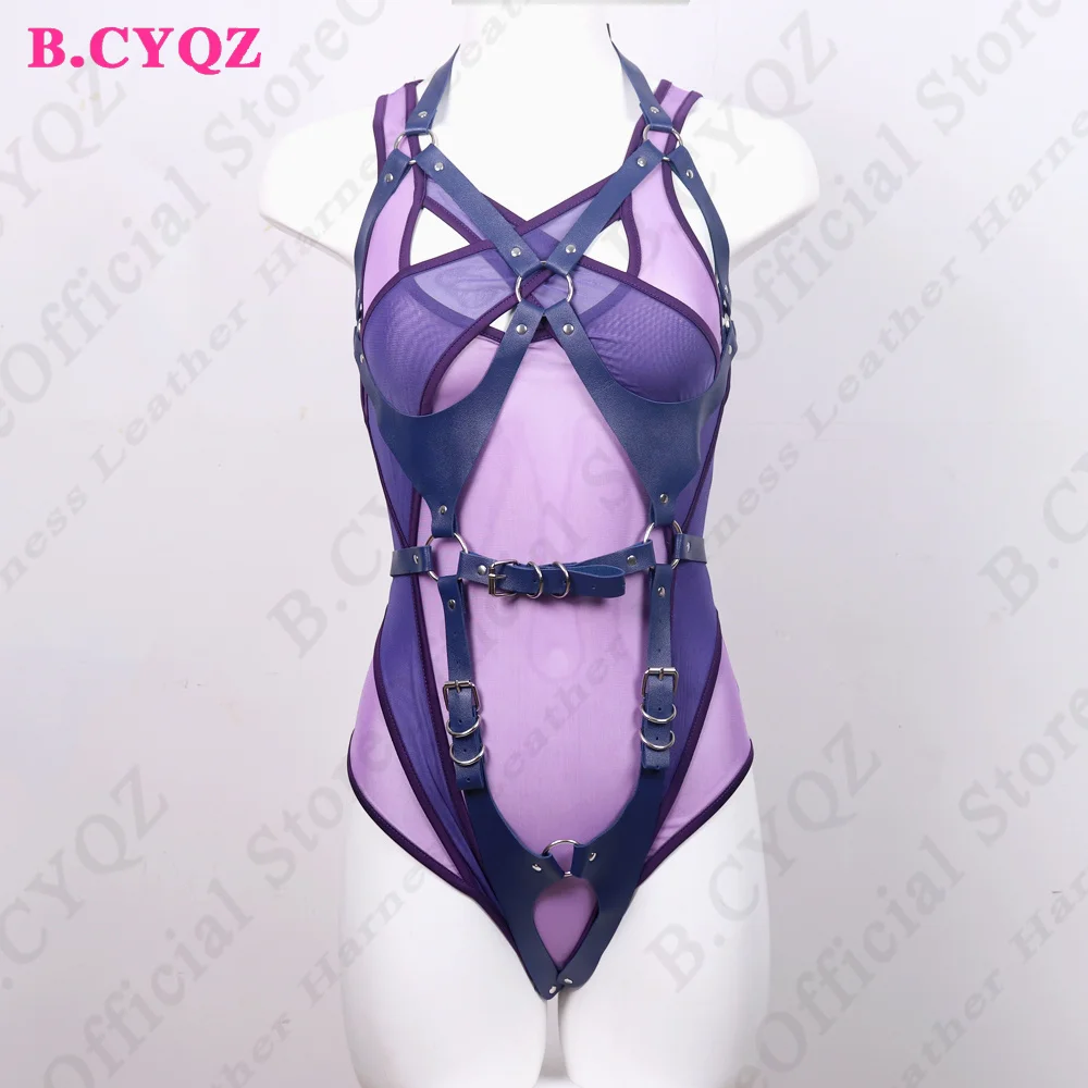 B.CYQZ-Body Bondage Sexy para mujer, arnés completo, medias Bdsm, lencería gótica, accesorios de cuero PU, tirantes, ropa interior Rave