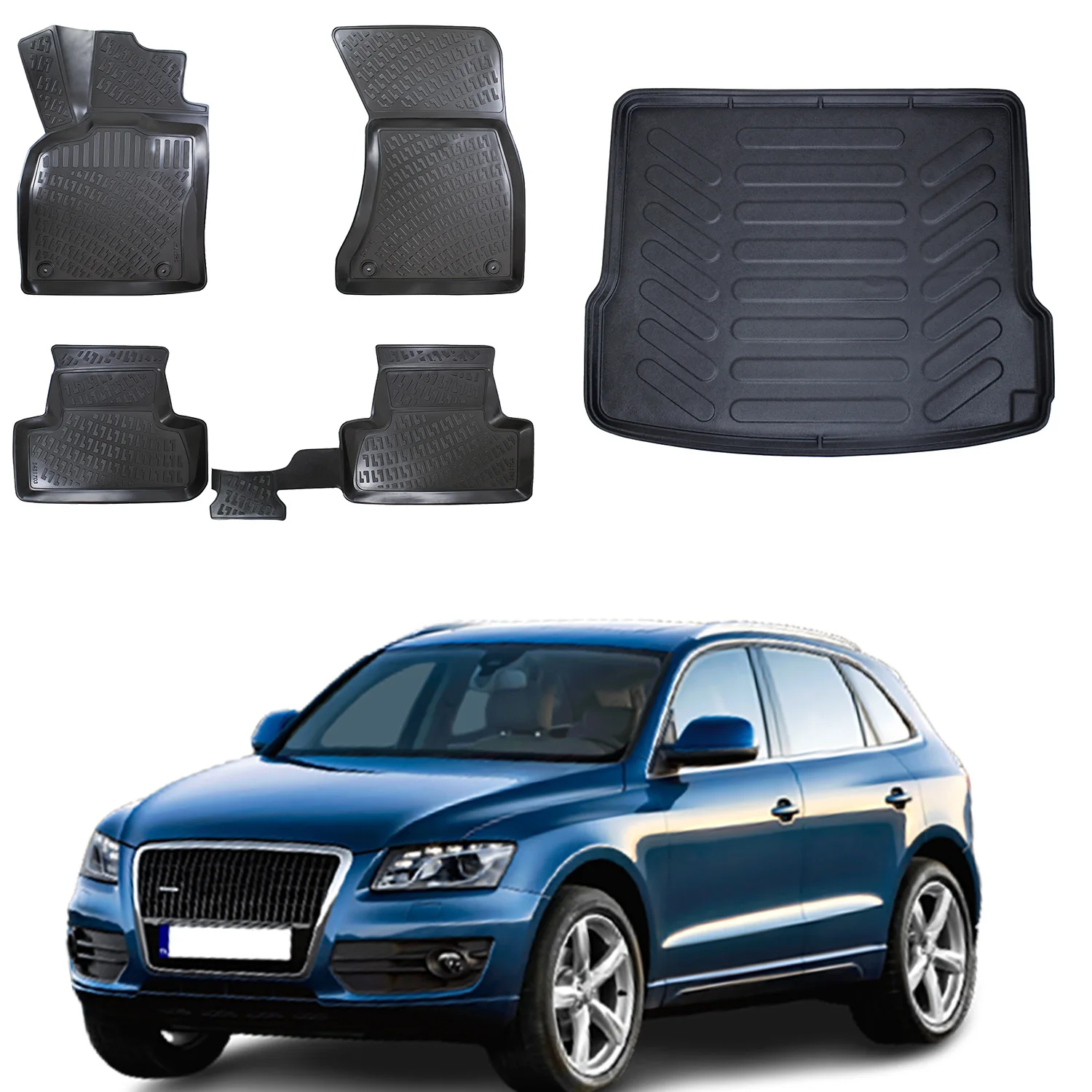 Floor Mats + Cargo Trunk Liner Fits Audi Q5 2009-2017 SUV Set - All Weather Maximum Coverage - Water Resistance