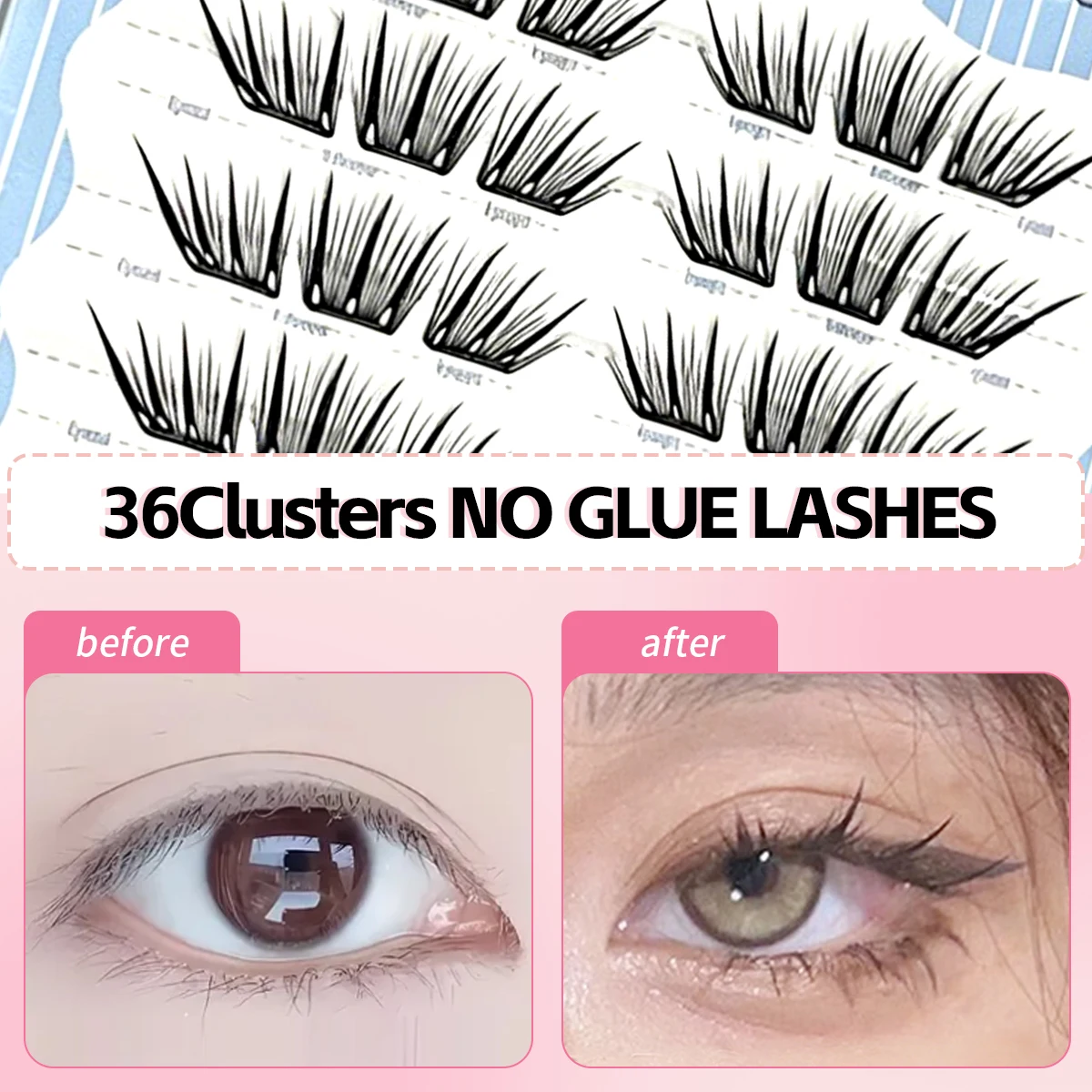 Ultradünne, selbstklebende Wimpern ohne Klebstoff, Zero-Touch-Naturwimpern-Cluster für einen natürlichen Look im Alltag.