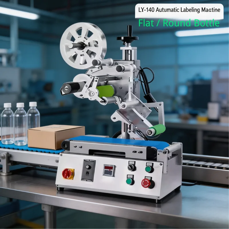 Automatic LY-140 Self-adhesive Labeling Machine for Flat/Round Bottles 30m/min Mitsubishi PLC Photoelectric Sensor