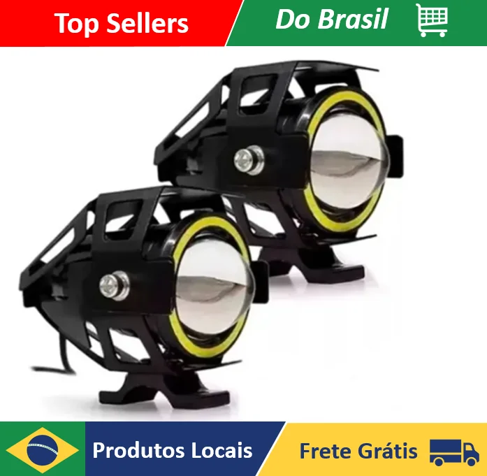 NEVERDIE STORE - 1 Par Farol Led Angel Eye Auxiliar Neblina Milha Moto U7 + Botão ENVIO RAPIDO PARA TODO O BRASIL