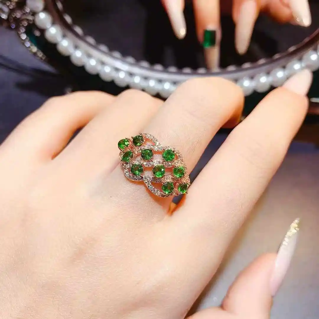 KJJEAXCMY Natural Gemstone Women's Luxury Top Grade Pure Body Translucent diopside Ring New 925 Pure Silver Inlay Gift Girlfrien