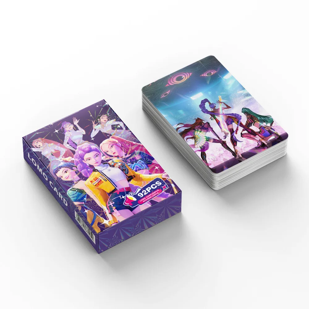 92 قطعة من بطاقات Kpop Demon Hunter Girl Group LOMO مع ملصقات - مجموعة صور عالية الدقة مزدوجة الجوانب، مجموعة ألعاب HUNTR/X Anime Trading