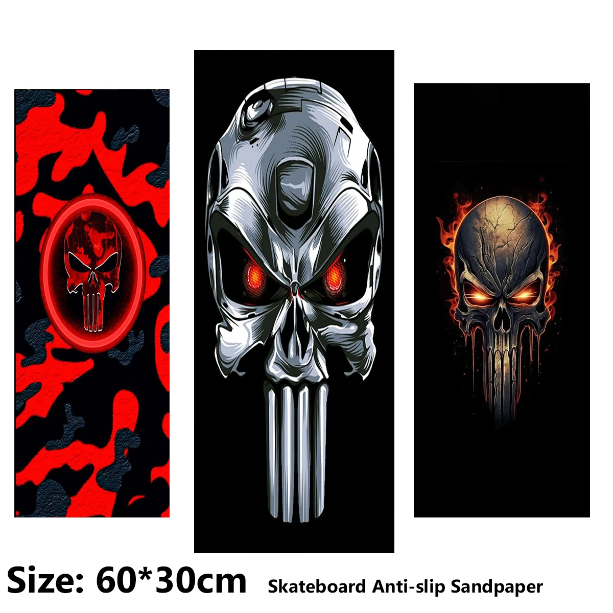 

Skull Glowing Dark Pattern Electric Scooter Anti-slip Sticker Sandpaper Skateboard Grip Tape Sheet 60*30cm