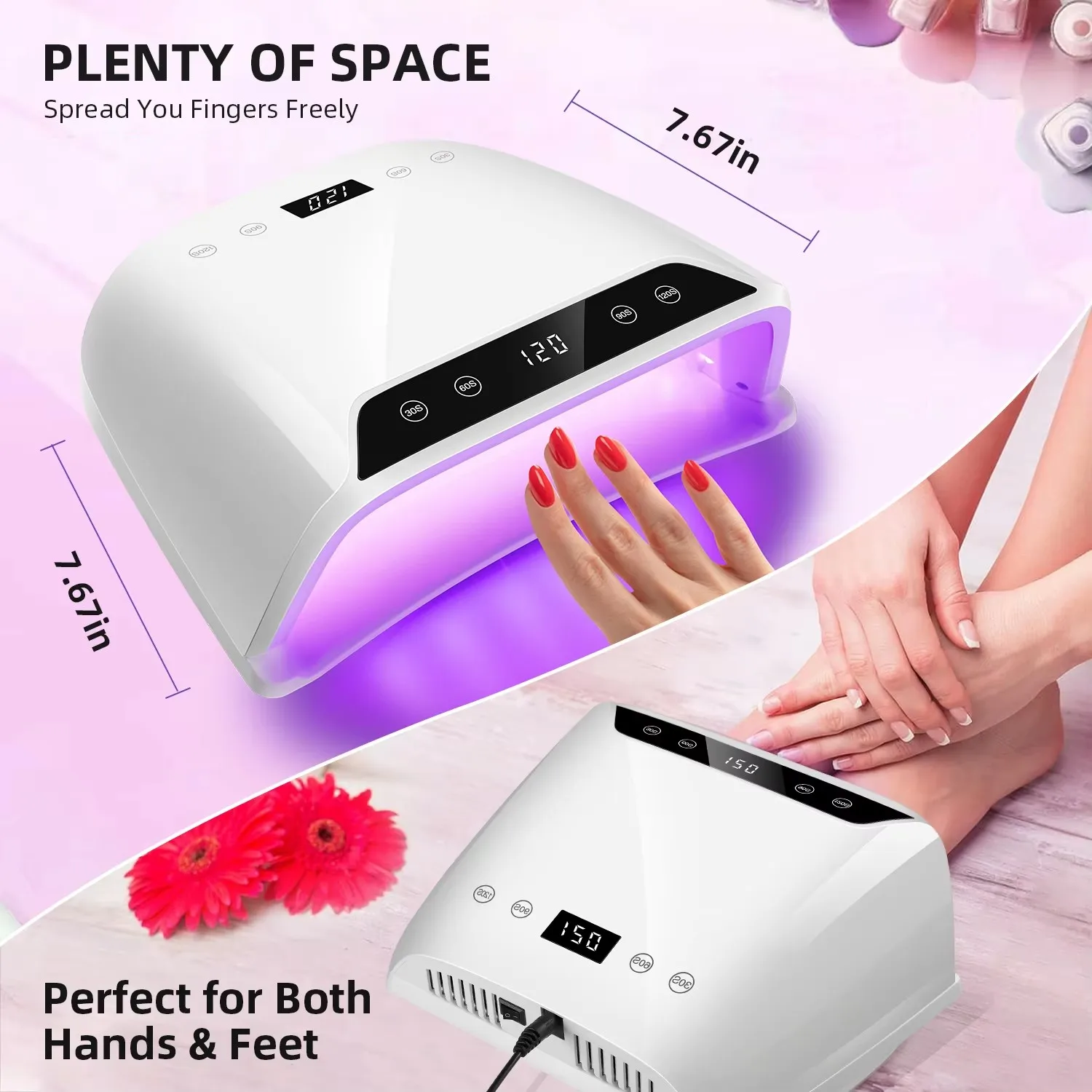 UV LEDネイルランプ,広いスペース,ジェルネイルポリッシュ,2つのLCDスクリーン,サロンツール,320W