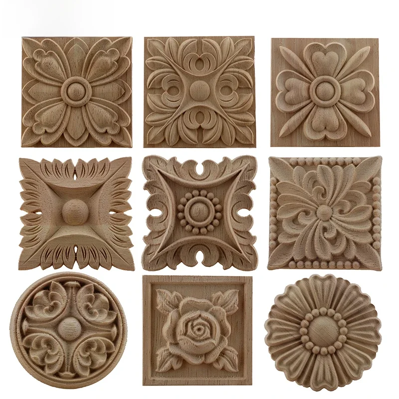 RUNBAZEF Europese Gesneden Ongeverfd Retro Lijstwerk Hout Applique Houten Sticker Lange Ovale Rubber Meubelen Muren Hot Koop NIEUW - afbeelding 2