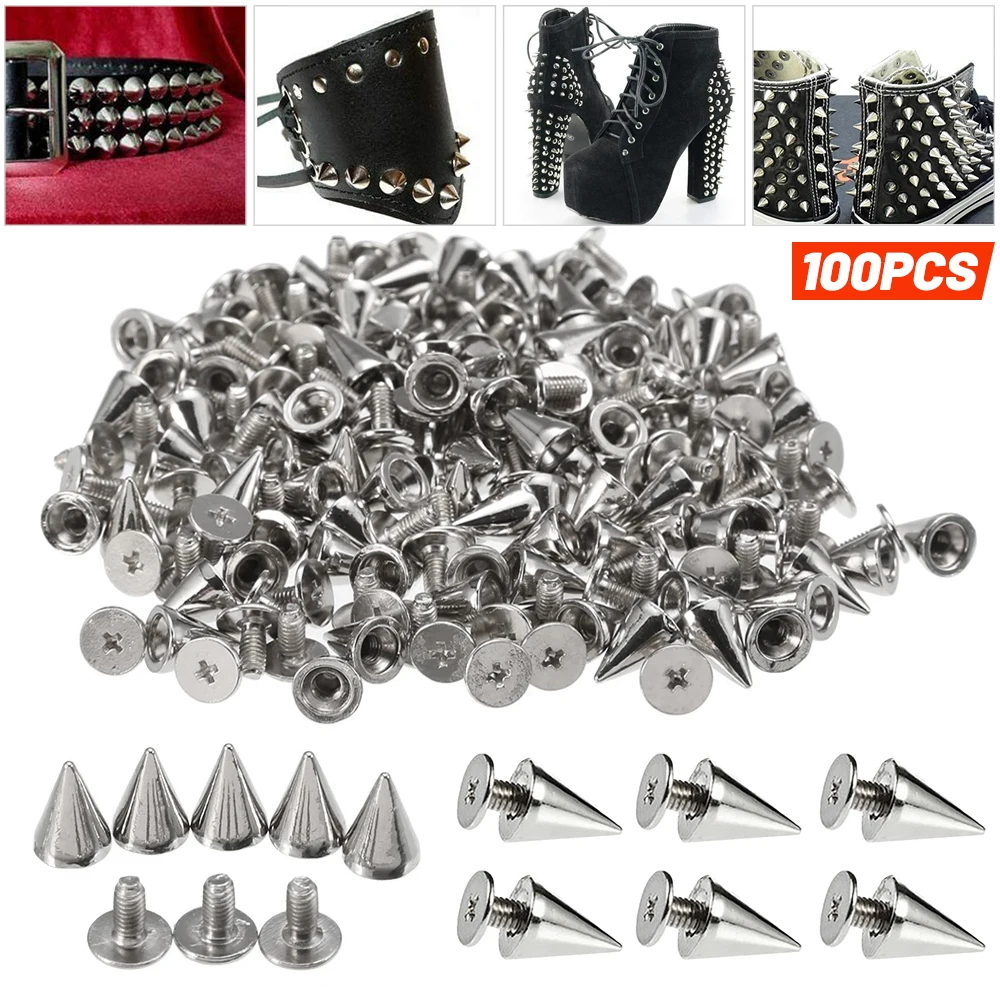 100 Silver Cone Spike Rivets for Punk Fashion DIY