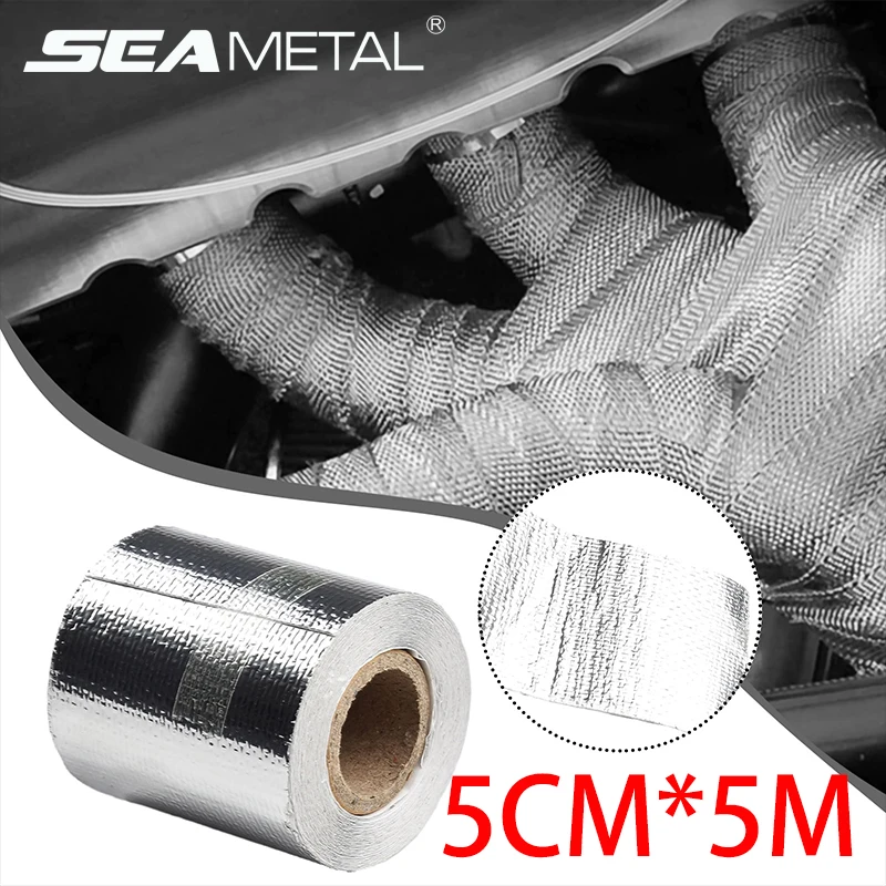 SEAMETAL 5m * 5cm cinta aislante de tubo de escape cinta térmica de escape colector bajante cinta de vendaje de alta temperatura para coche y motocicleta