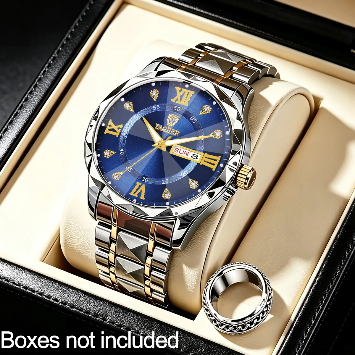 2-Piece Set of New High-End Dual Calendar Display Men's Watches, Stainless Steel, Successful People's Accessories, Everyday Use