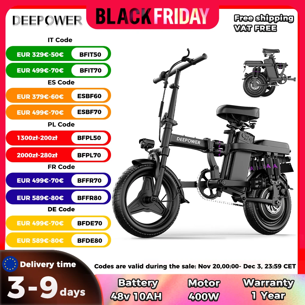 محرك ذروة DEEPOWER بقدرة 400 وات، دراجة كهربائية قابلة للطي للبالغين والمراهقين، دراجة للتنقل مقاس 14 بوصة، دراجة إلكترونية ب #1