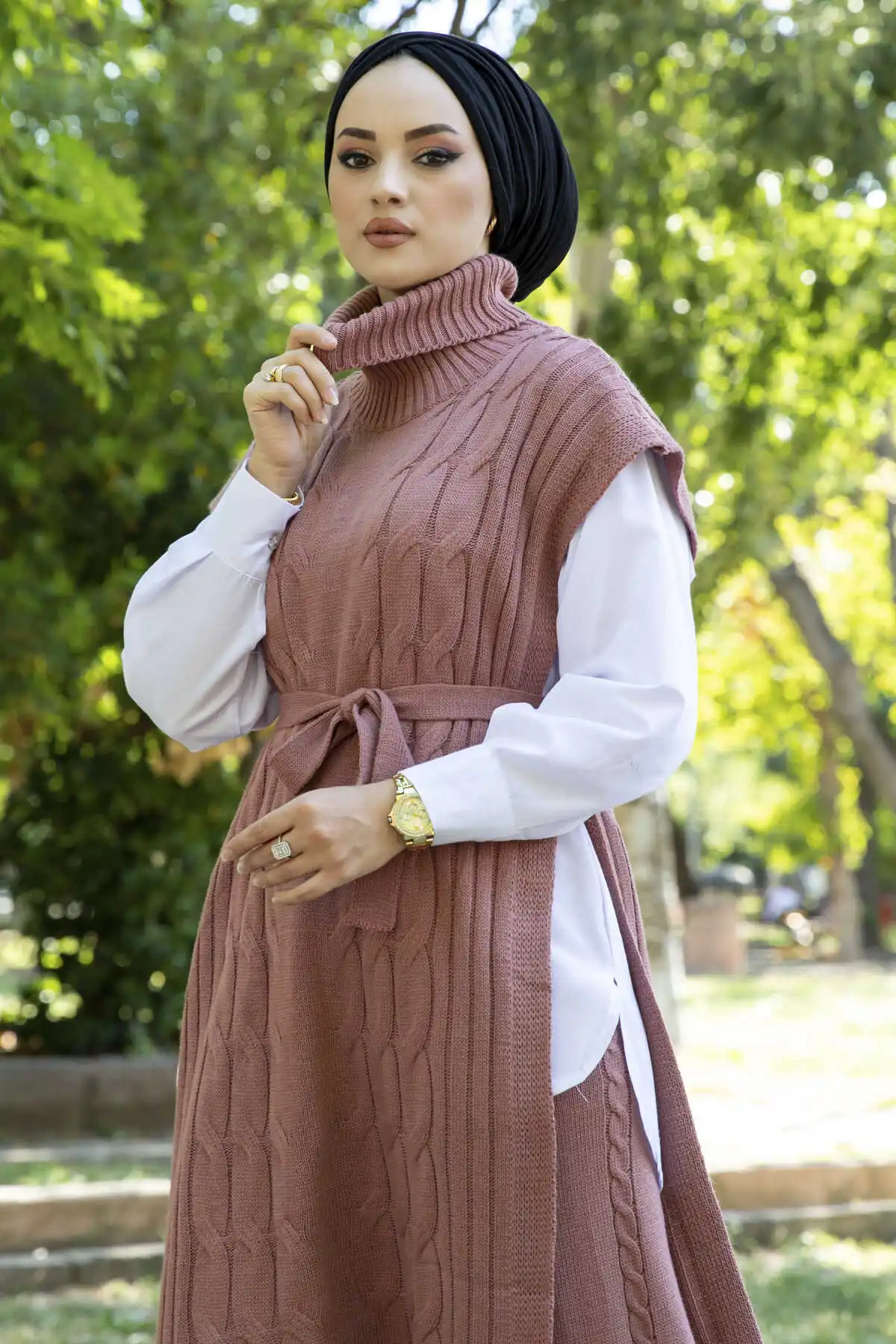 

Women Fashion Knitted Detailed Knitwear Hijab New Season Tunic Ensembles Musulmans Abaya Khimar Islamic For Winter Clothing