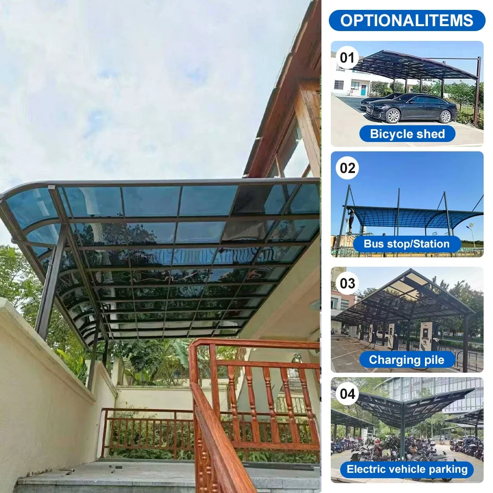 Outdoor Aluminium Carport Waterproof Polycarbonate Flat Roof Parking Garage Shed Sleek Metal Design Modern 2-Car Parking