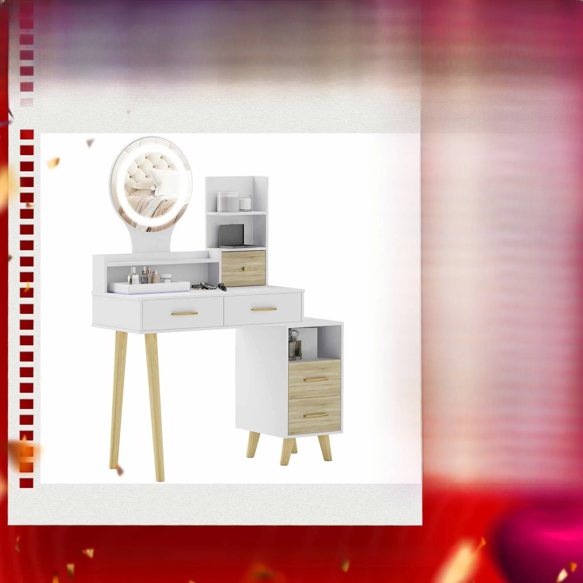 HOMCOM Dressing Table with Mirror, Vanity Table with LED Lights, White