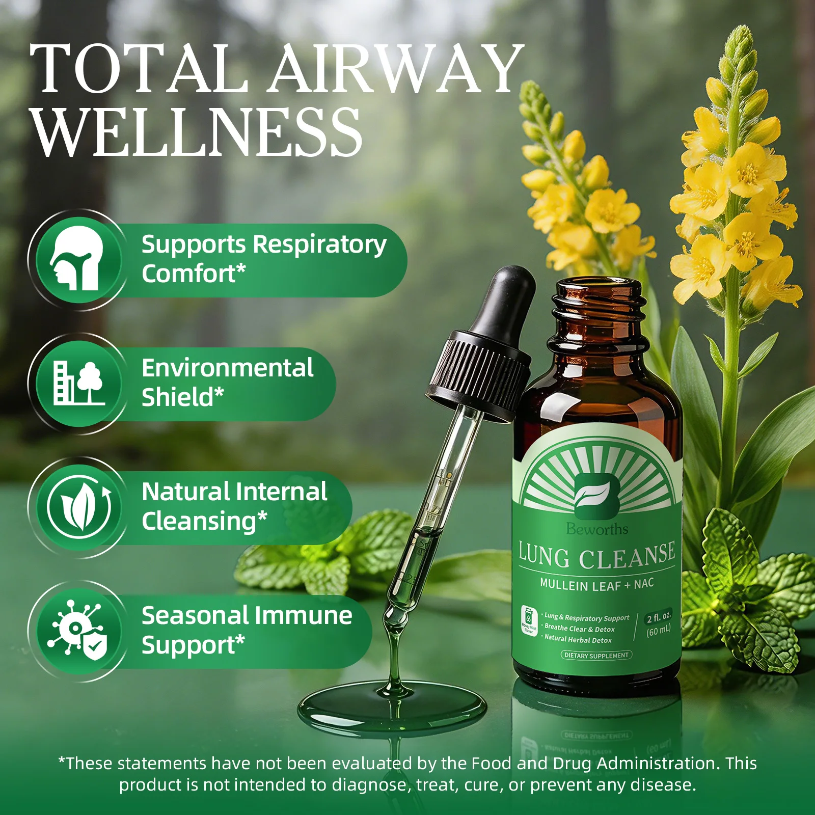 Lukaree 11 in 1 Mullein Drop with Elderberry,Chlorophyll, Oregano and Olive Leaf Lung & Respiratory Support Breathe Clear & Detox Natural Herbal Detox