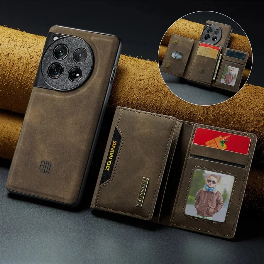 Luksusowe magnetyczne skórzane etui portfelowe z funkcją podstawki do OnePlus 13 12 11 10R 10 Pro, z przegródkami na pieniądze i karty kredytowe. — zdjęcie produktu 7