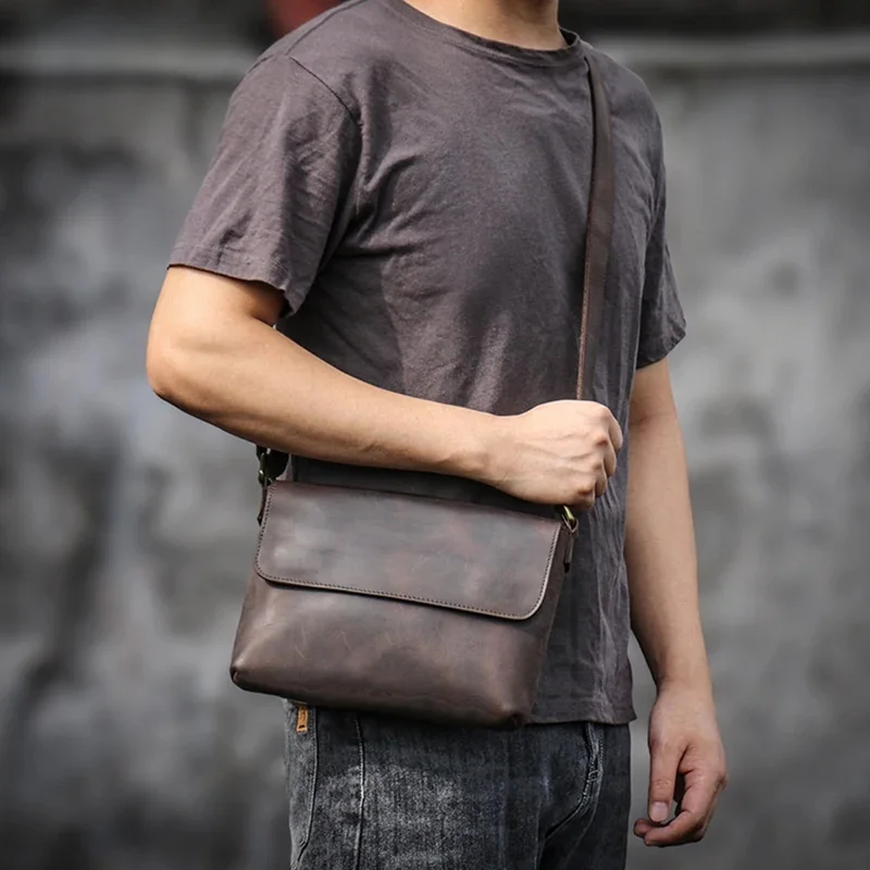 GURO Vintage Genuine Leather Shoulder Bag Men Daily Flap Crossbody Wyższa jakość Crazy Horse Cowhide Messenger Bags For 8′′ Ipad — zdjęcie 2