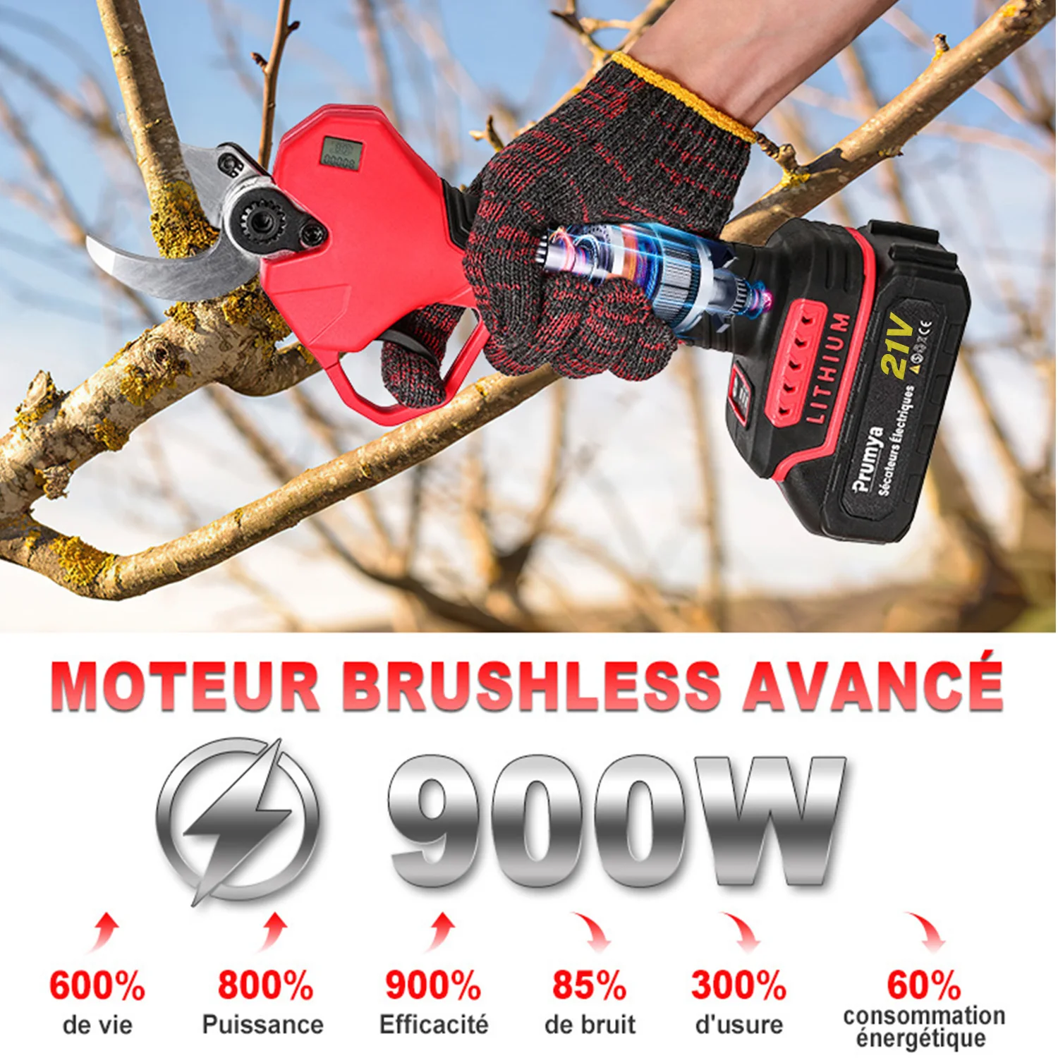 40 مللي متر مقصات التقليم الكهربائية بدون فرش شجرة الفاكهة اللاسلكية بونساي حديقة تشذيب المقصات الكهربائية مناسبة لزيوت البطارية 21 فولت