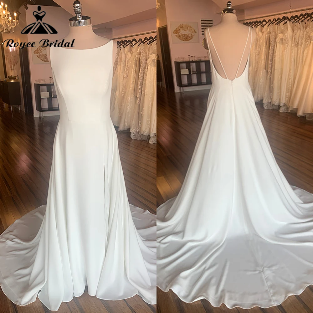 Robe de Mariée Sexy en Mousseline de Soie, Fendue sur le Côté, Dos Ouvert, Ligne A, Personnalisée pour les Patients de Plage, Balayage, Éducative