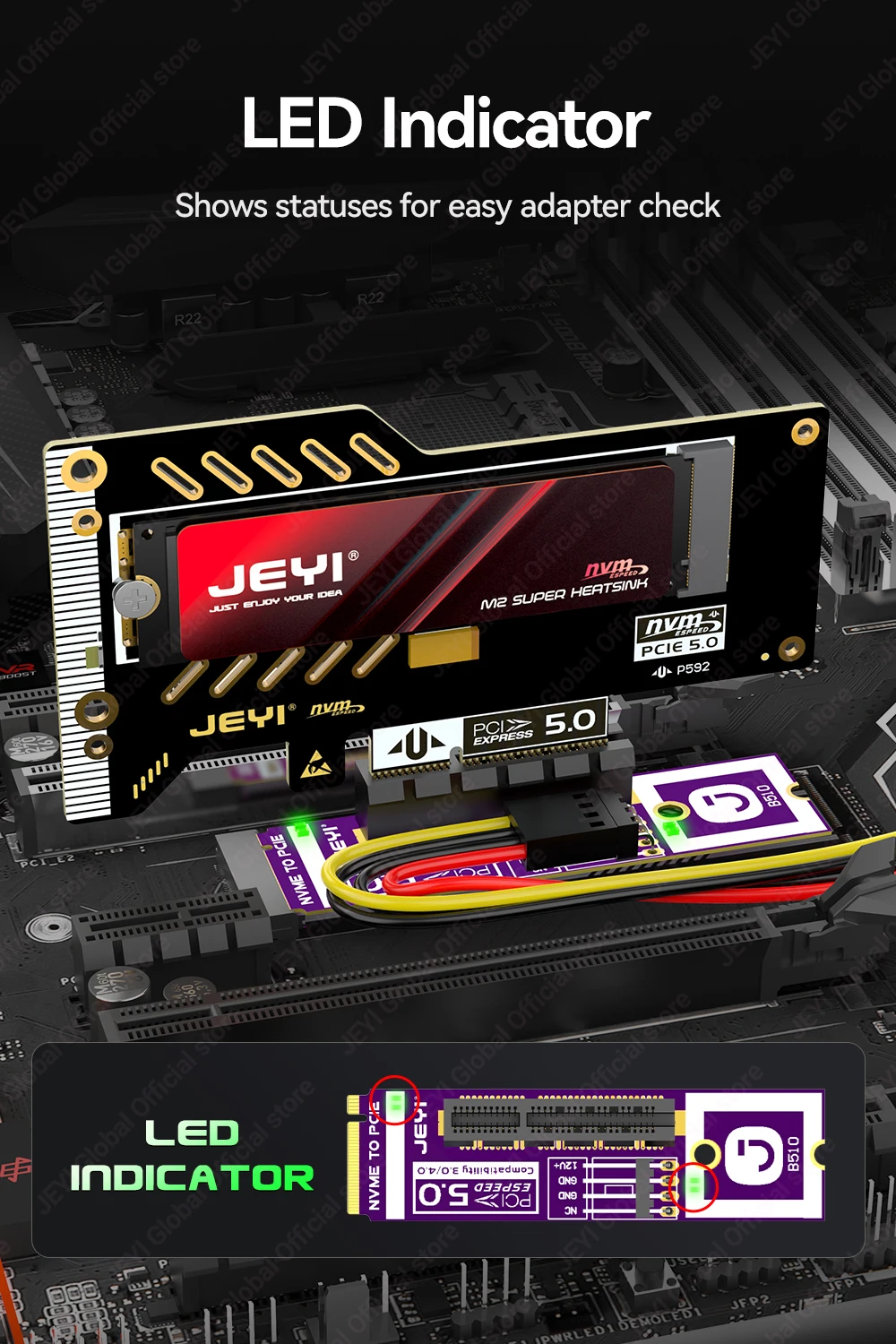 JEYI M.2 zu PCIe 5.0 X4 Adapterkarte 128Gb/s Hochgeschwindigkeitsübertragung Kompatibel mit PCIe X1/X4/X8/X16 Steckplätzen – Detail 6