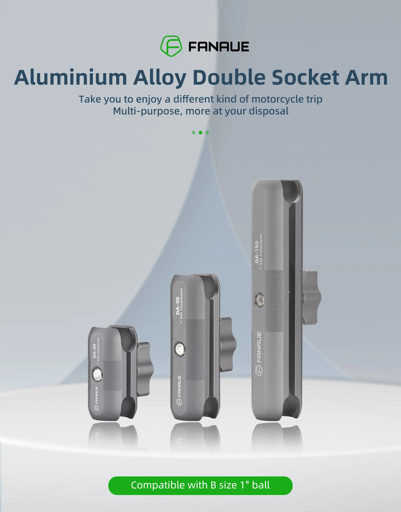 FANAUE Aluminiumlegierung Doppelsockelarm 25 MM/1 Zoll Kugelkopfhalterung Klemmhalterung für Fahrrad Motorrad Kamera für RAM MOUNTS – Detail 1
