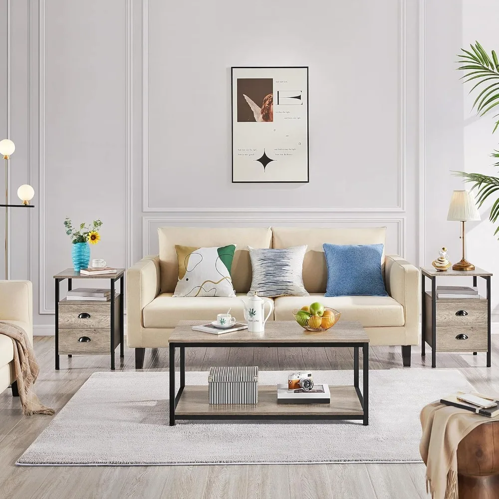 

Coffee Table Tea Table with Metal Frame, Coffee Table with Open Storage Shelf, Vintage Accent Furniture Table