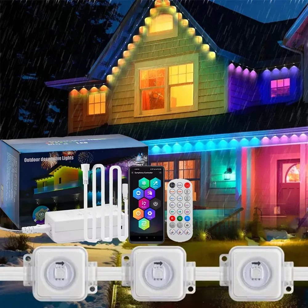 30M Permanent Eaves Light LED Smart Outdoor RGBIC Lamp w/Remote for Full House Party Halloween Holiday Eaves Light Decor