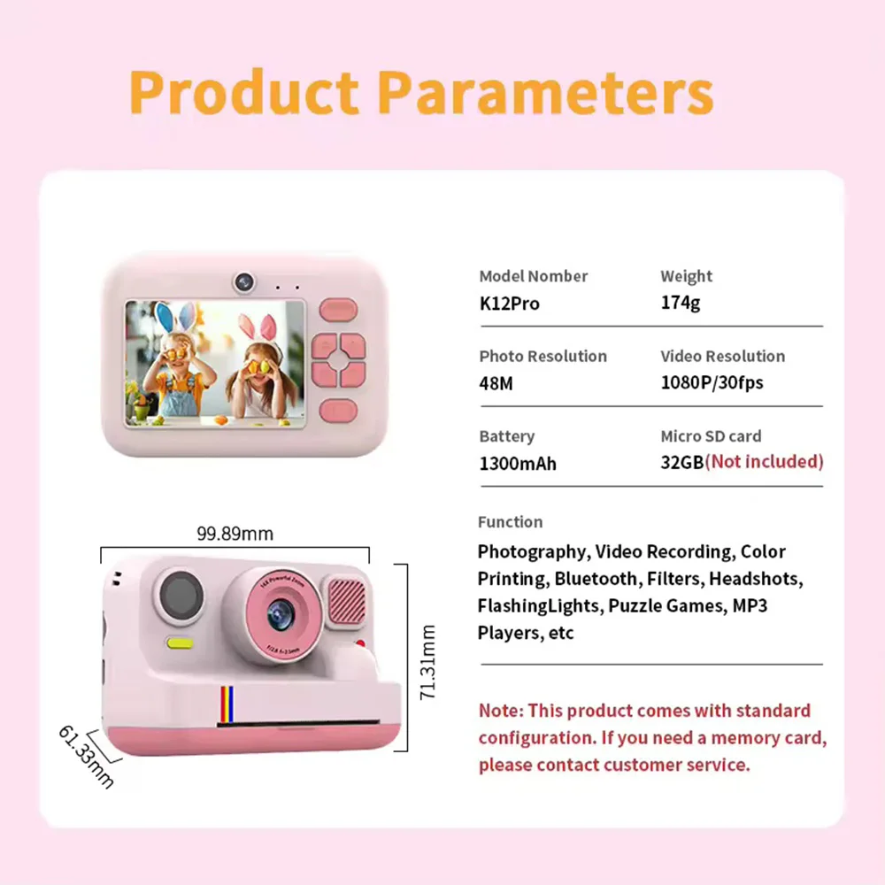 Kinderkamera Hochwertige Fotografie-Kamera für Kinder 1080P HD Dual-Selfie Sofortdruck Mit Druckpapier für Geburtstagsgeschenke – Detail 10