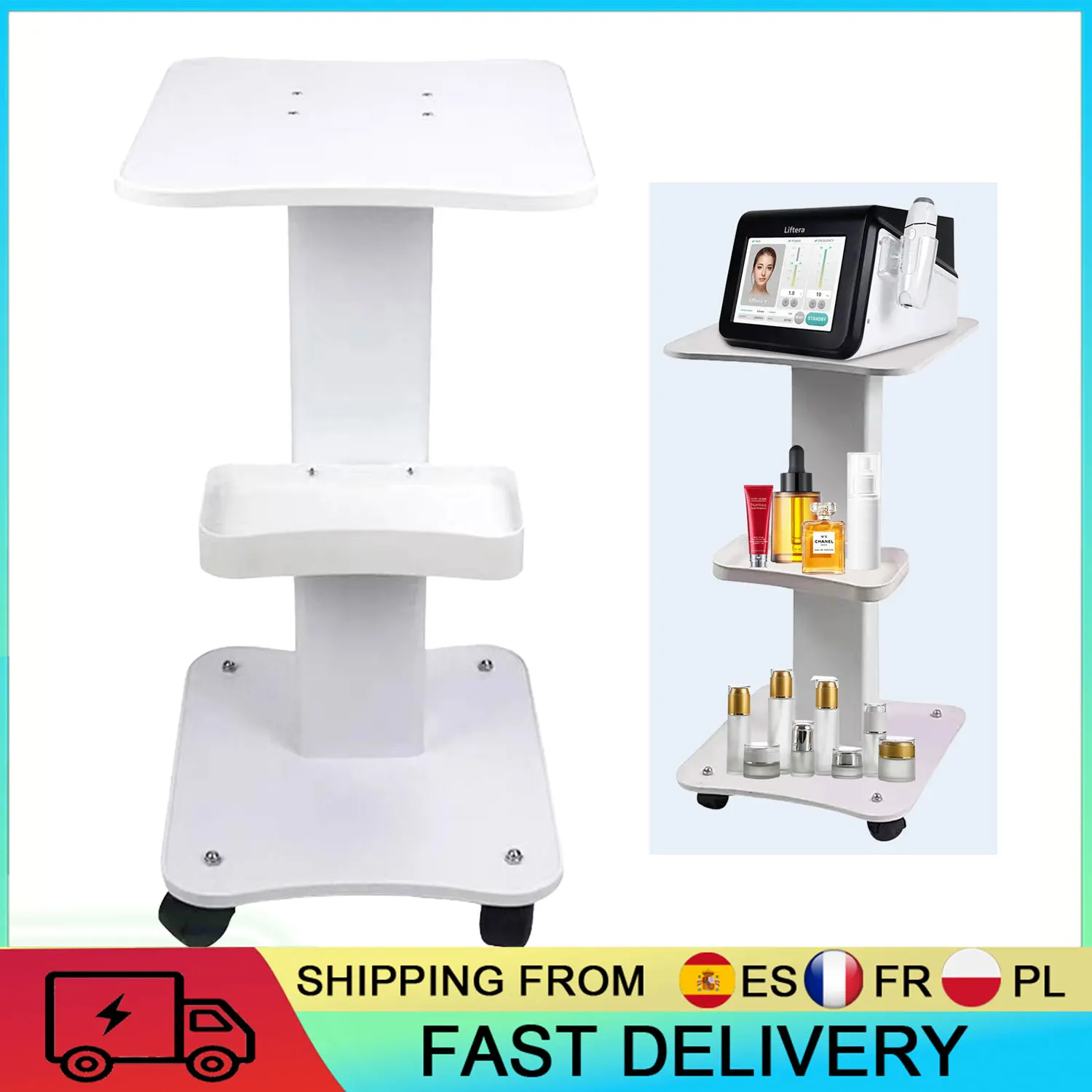 Carrito de Salón de 3 Niveles, Soporte para Máquinas de Belleza, Color Blanco, 360° °   Carrito de Trabajo con Ruedas Silenciosas para Esteticistas de Clínicas de Belleza Facial