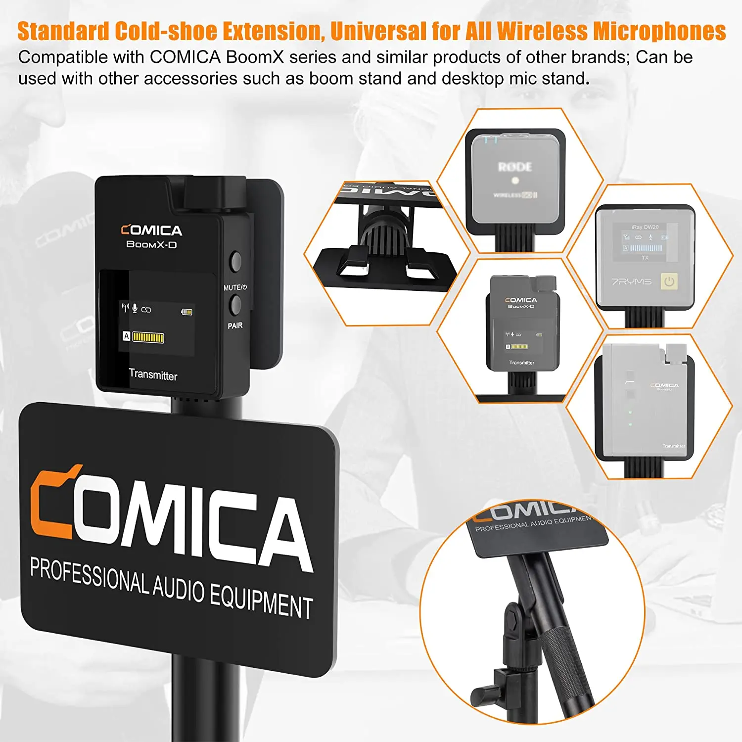 Comica HR-WM Handheld Adapter for Wireless Microphone Detachable Adapter Suitable for Interview Live Streaming Mic Accessories