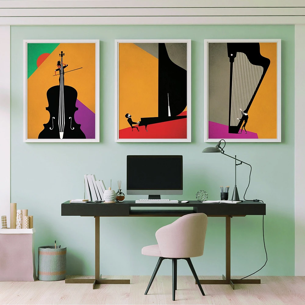 

Funny Music Instruments Piano Guitar Wall Art Canvas Painting Nordic Posters And Prints Wall Pictures For Living Room Home Decor