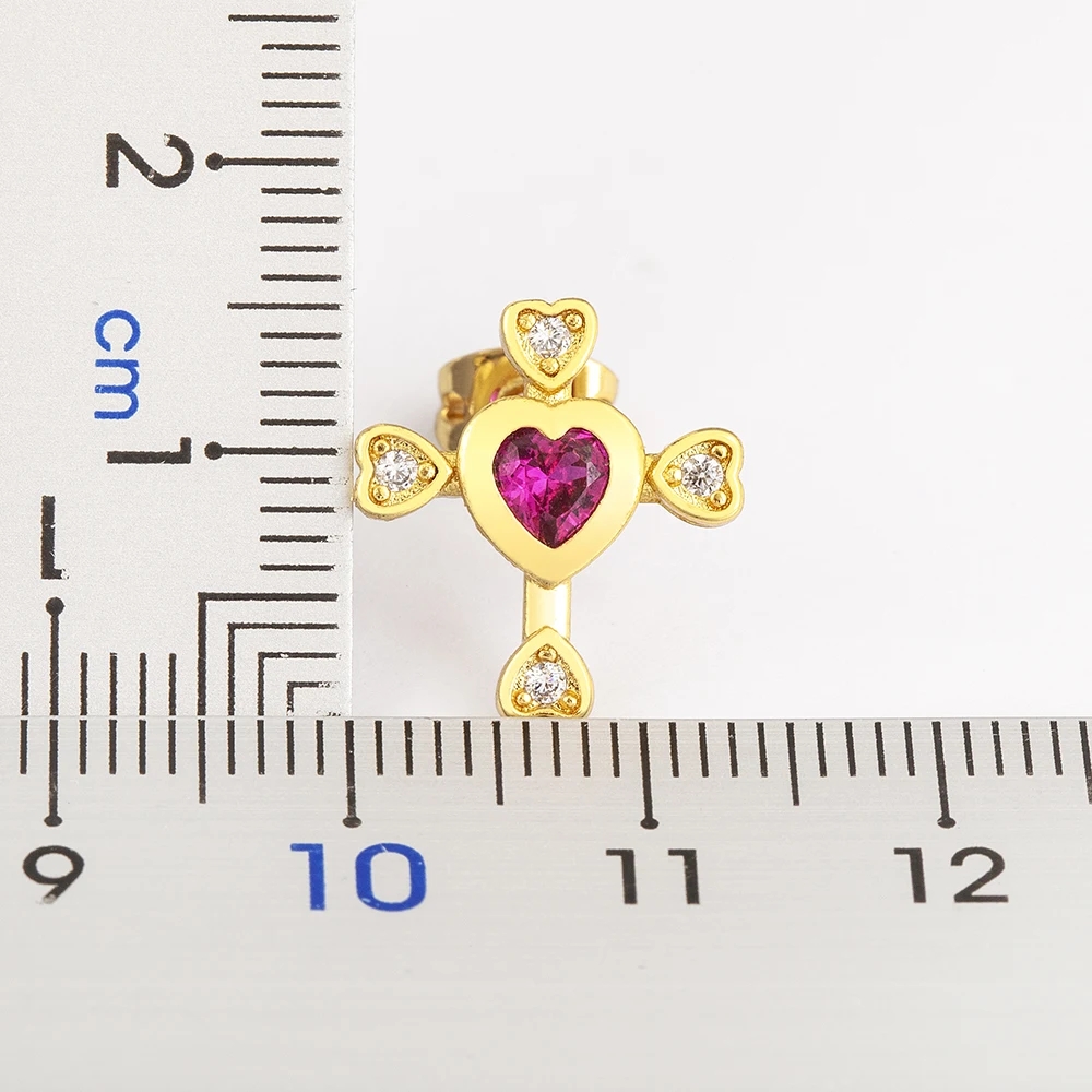 Nidin New Trendy Heart Shape Inlaid Rose Red/White Shine Zircon Charm Stud Earrings For Women Ear Jewelry Valentine\'s Day Gifts