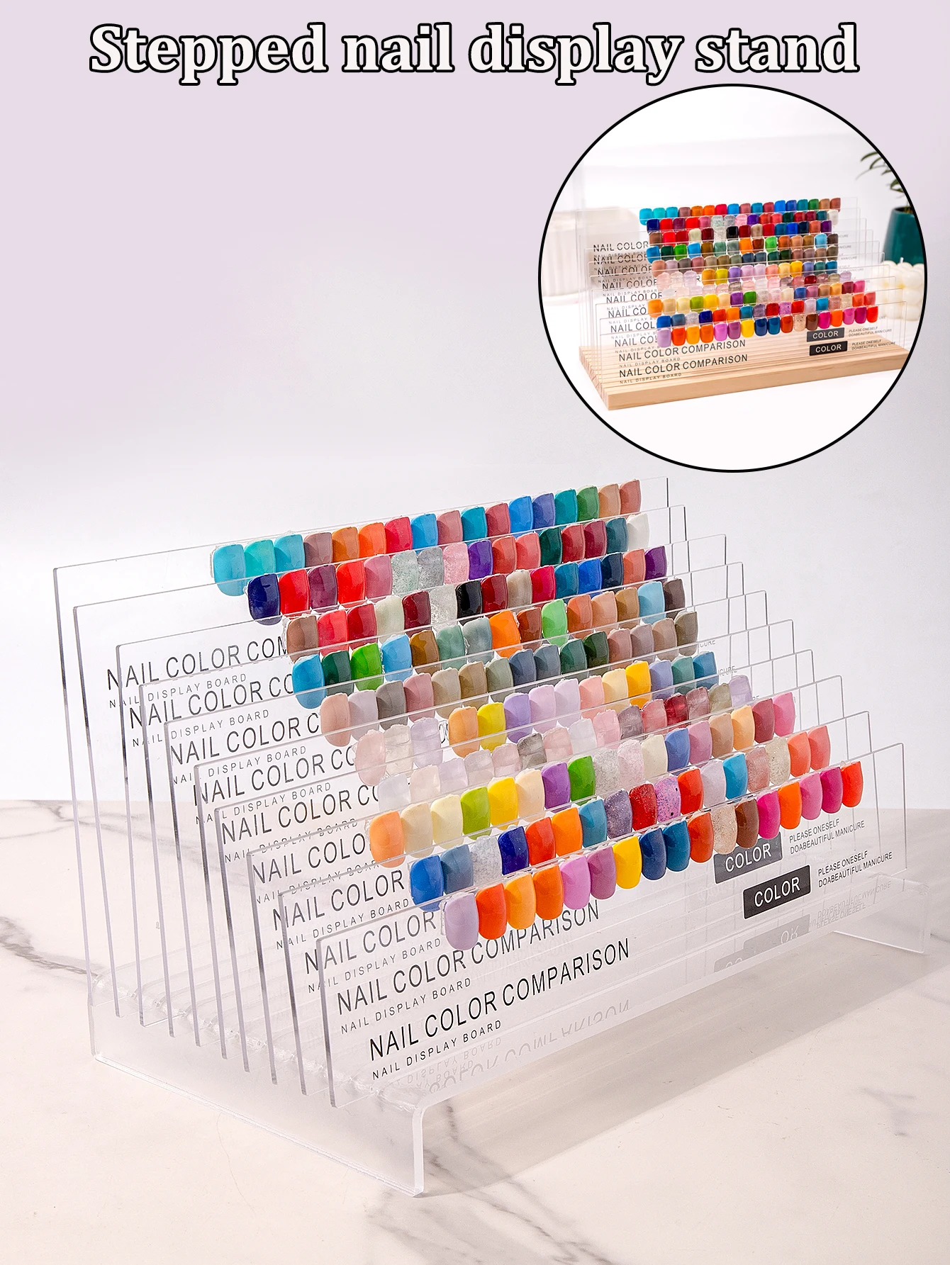 

Многослойная ступенчатая акриловая подставка для ногтей, доска для сравнения цветов ногтей для гель-лака, витрина для теней, маникюрный салон