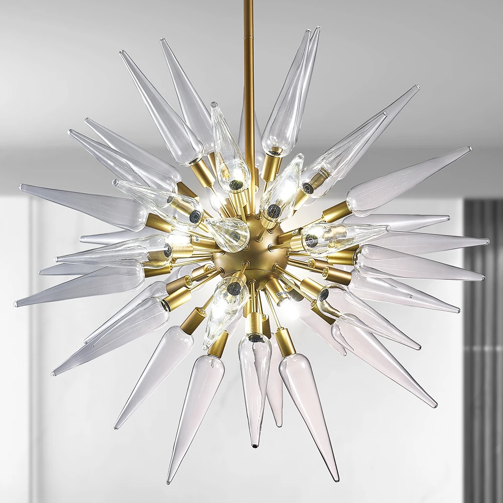 

Longree Modern Sputnik Chandeliers Clear Hand Blown Glass Brass Pendant Light Fixture for Living Room Kitchen Foyer Decoration