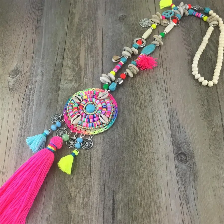 Ręcznie Robiony Długi Naszyjnik Damski JAASA Boho Bohemian Akcesoria Kolorowa Biżuteria w Stylu Vintage Etnicznym Punkowym — zdjęcie 2