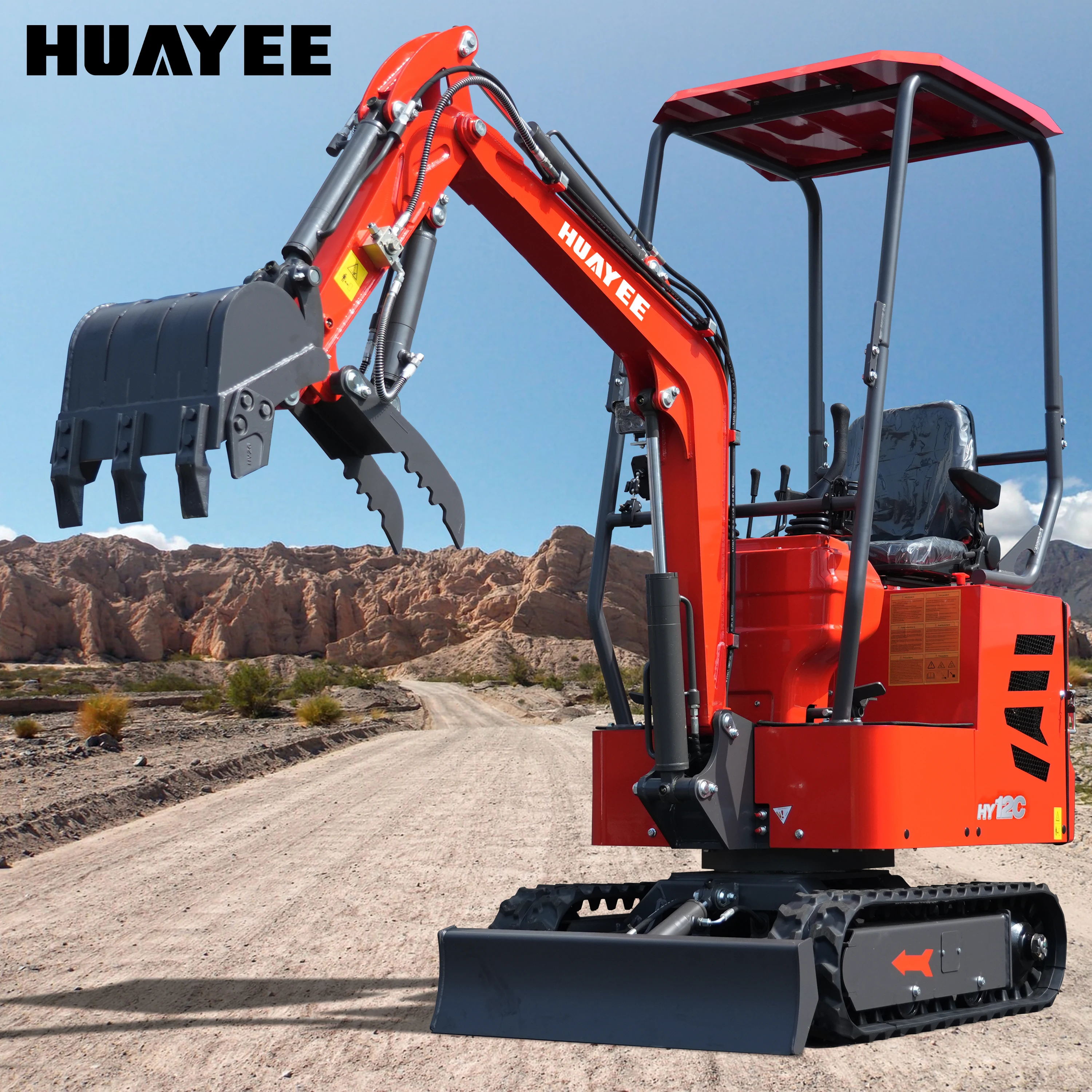 Miniexcavadora sobre orugas - con pulgar hidráulico para jardines, granjas, huertos y construcción - Envío gratis