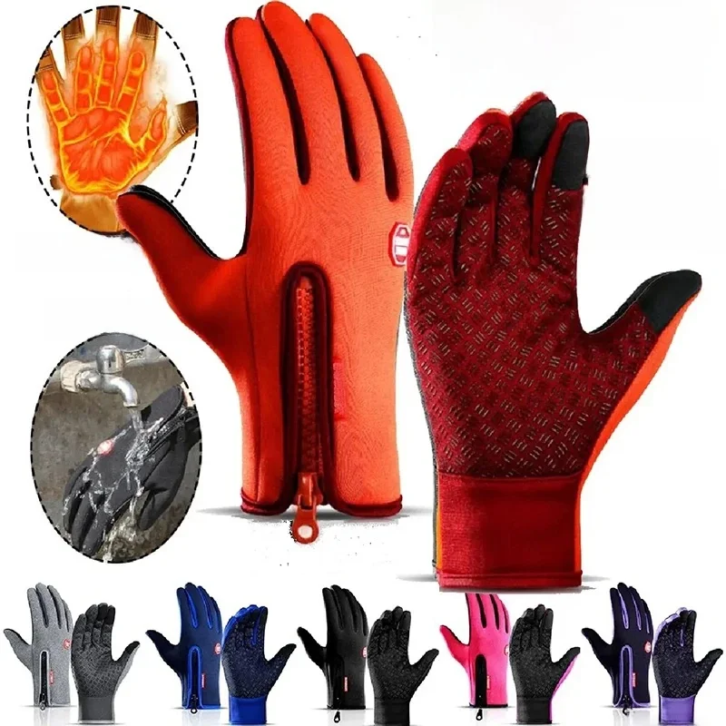 AliExpress Men Women Cycling Winter Warm Sport Gloves Touchscreen Outdoor Fishing Splash-proof Skiing Snowboard Nonslip Zipper Gloves