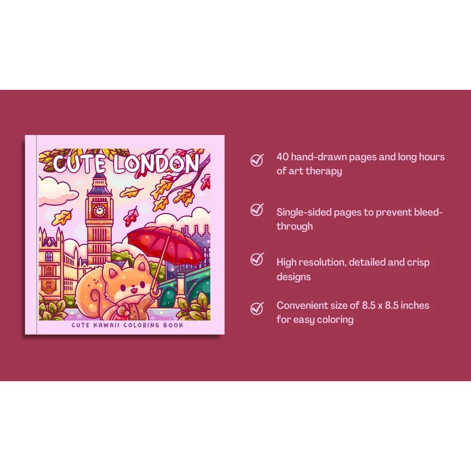 Cute London A Kawaii Coloring Book Adventure Color Cozy London Landmarks Fun for Kawaii and London Fans of All Ages