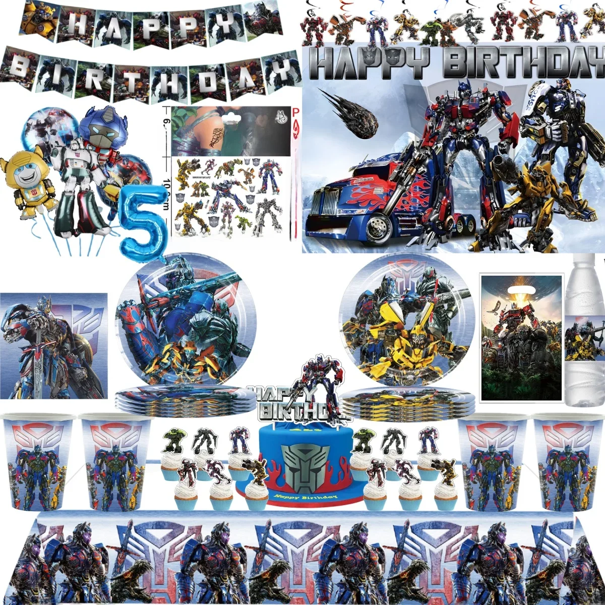 Transformation fête d'anniversaire décoration assiettes nappe forme changement Robot ballon toile de fond bébé douche enfants fête fournitures