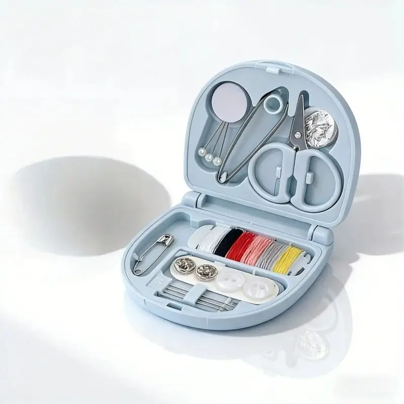 

Complete Blue Sewing Set with Multi-Color Thread Spools​ – 6 Essential Colors, Thimble, Needle Threader, Safety Pins