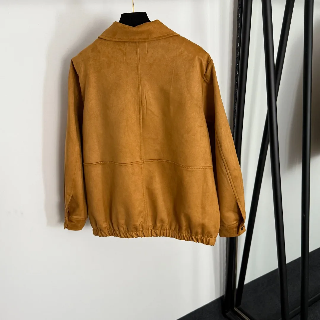 

25 Autumn new lettered jacquard deerskin velvet long-sleeved jacket zipper coat women's trendy casual style