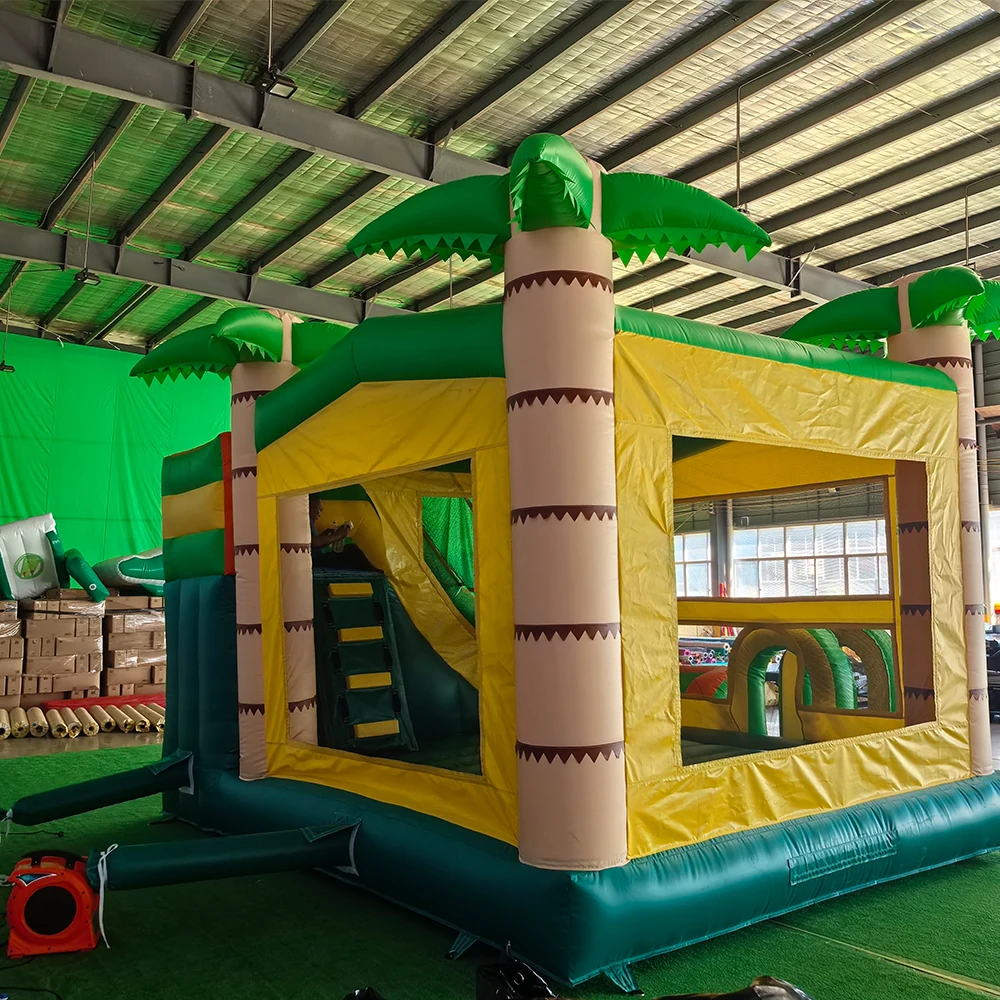 Commerciële kwaliteit tropisch modulair 19' L opblaasbaar springhuis waterglijbaan sprong springkasteel voor kinderen volwassen feestevenementverhuur