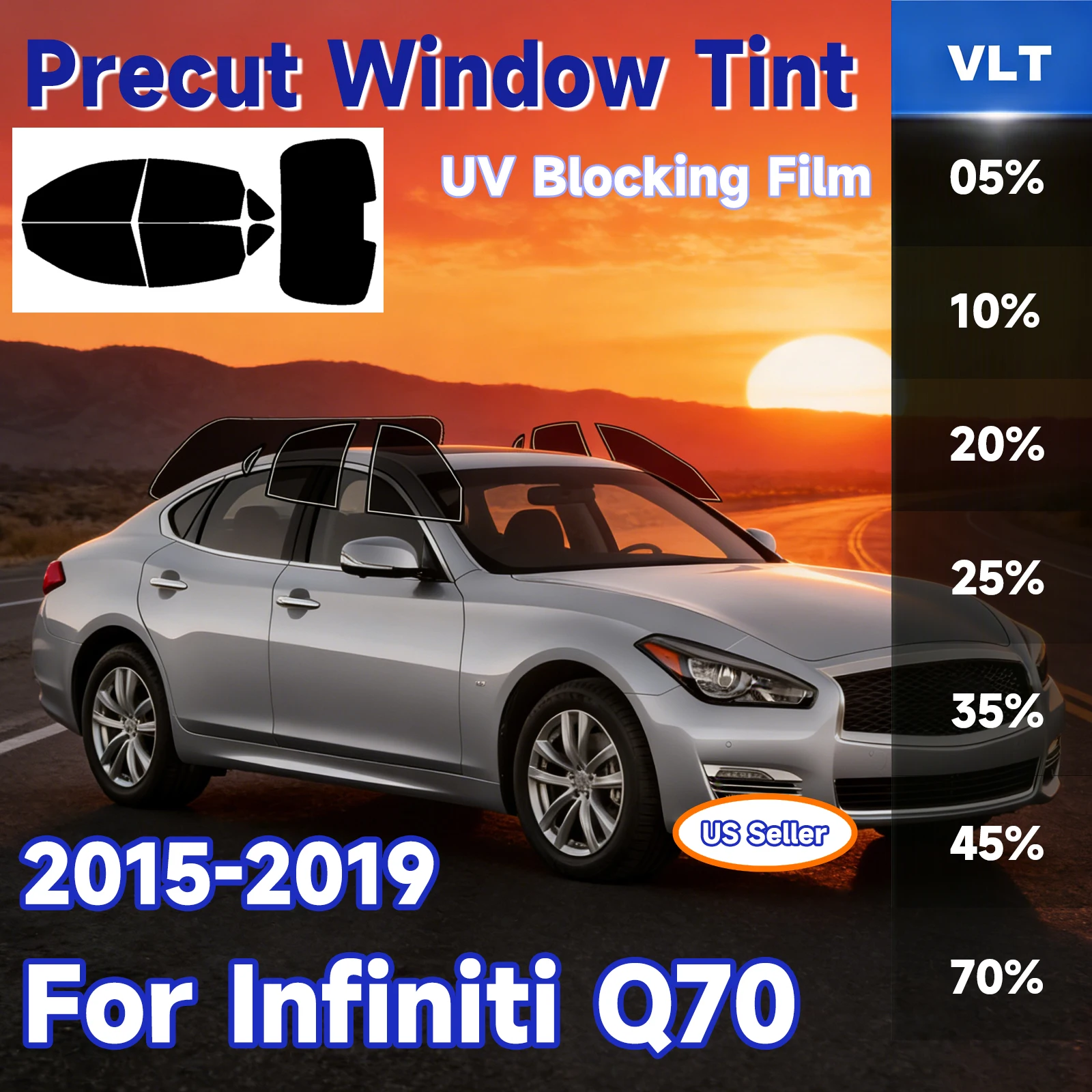 

PreCut Window Tint Car For Infiniti Q70 2015-2019 All Sides Sun UV-IR Blocking Heat & Glare 2Ply Window Protector Films Shade