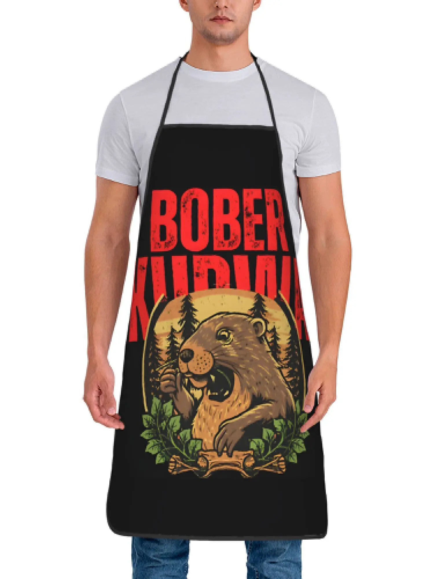 1 Piece of Quirky Polish Beaver Vintage Design Apron, Unisex, Suitable for Crafts, Baking, Painting, Cleaning, Cooking, Chef, Waiter, Cafe, and Barbecue Apron, 21.7× 28.7inch , Perfect Holiday Gift Idea for Family and Friends