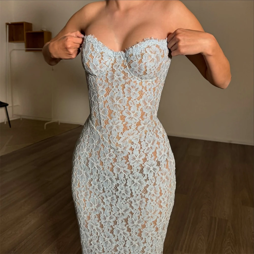 Sansa Maßgeschneidertes babyblaues Spitzen-Etui, ärmelloses Abendkleid, herzförmiger Ausschnitt, Vestidos De Noche, bodenlang, formeller Abend 2025