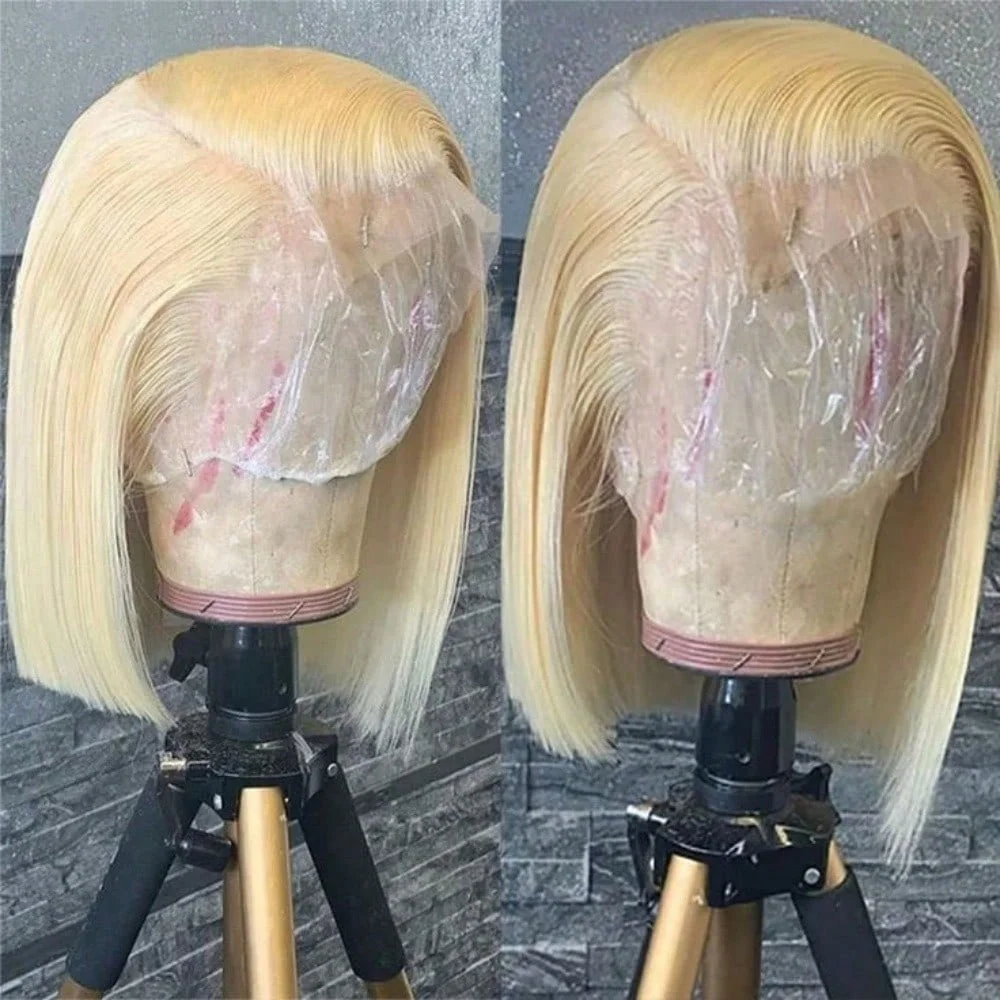 613 Blonde Straight Short Bob Wig Human Hair 13x4 Lace Front Wigs Human Hair Pre Plucked Hairline with Baby Hair 230% Density Honey Blonde Human Hair Bob Wigs for Women 14inch
