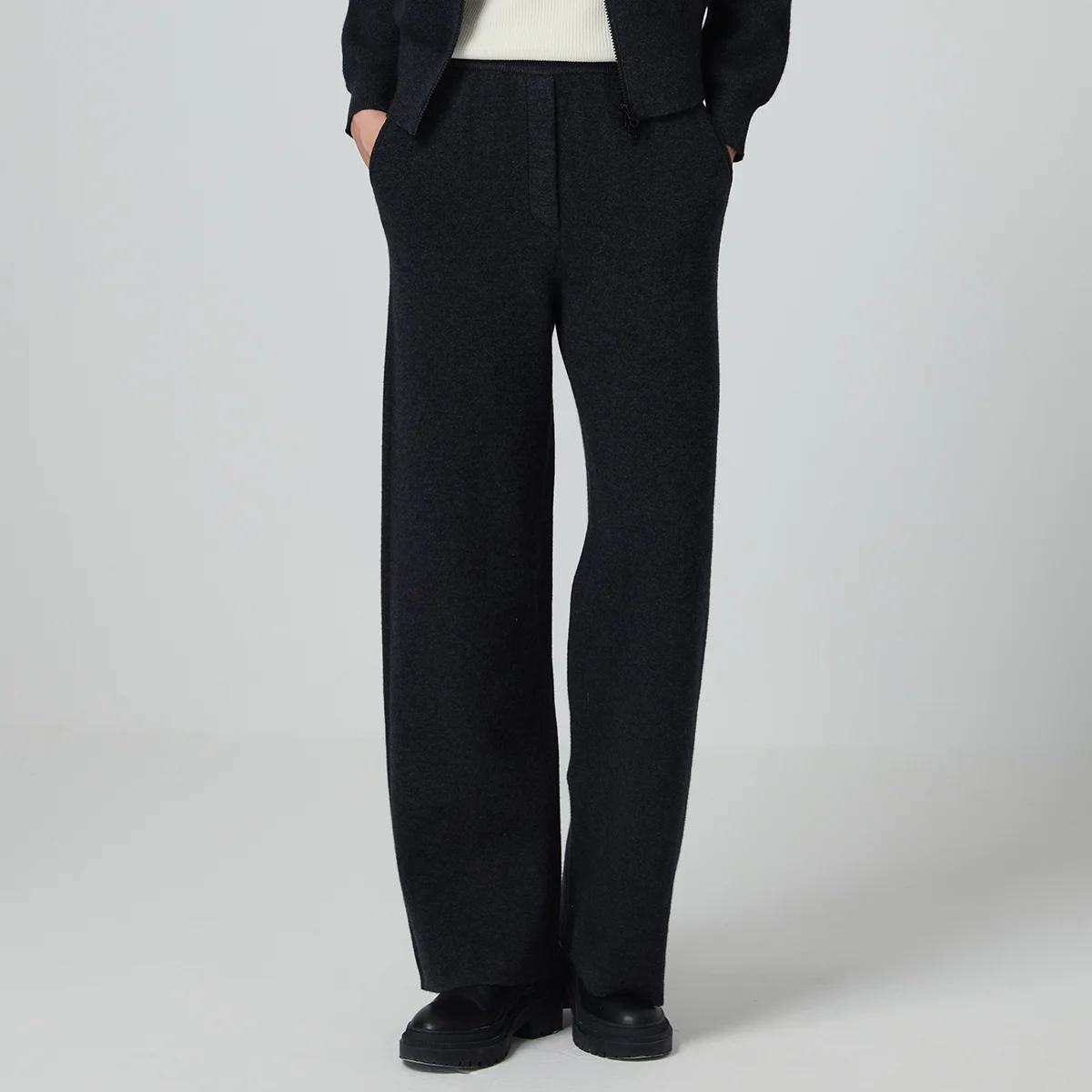 BY4521384 Women's Cashmere Wool Blend Pants Soft Knit Straight Leg Trousers Elastic Waist Winter Daily Wear